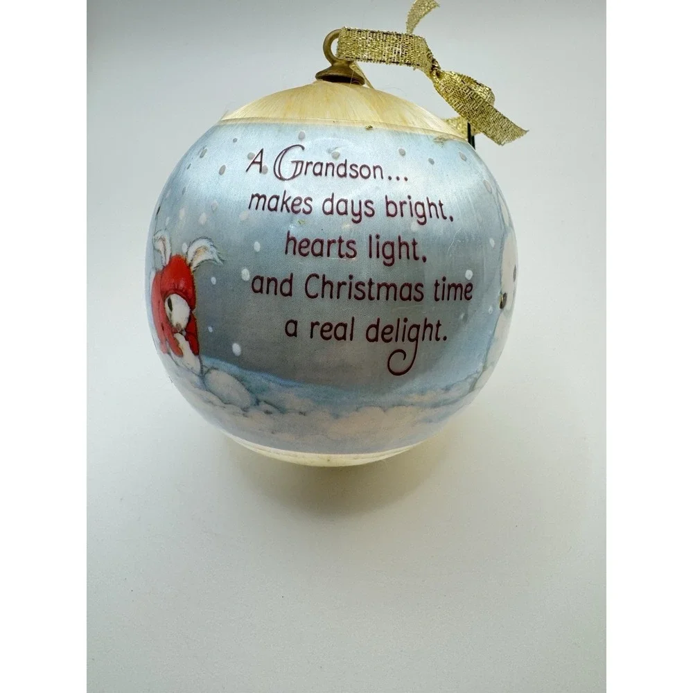 1982 Hallmark Grandson Christmas Ornament Vintage Satin‎ Ball Bunny Sled